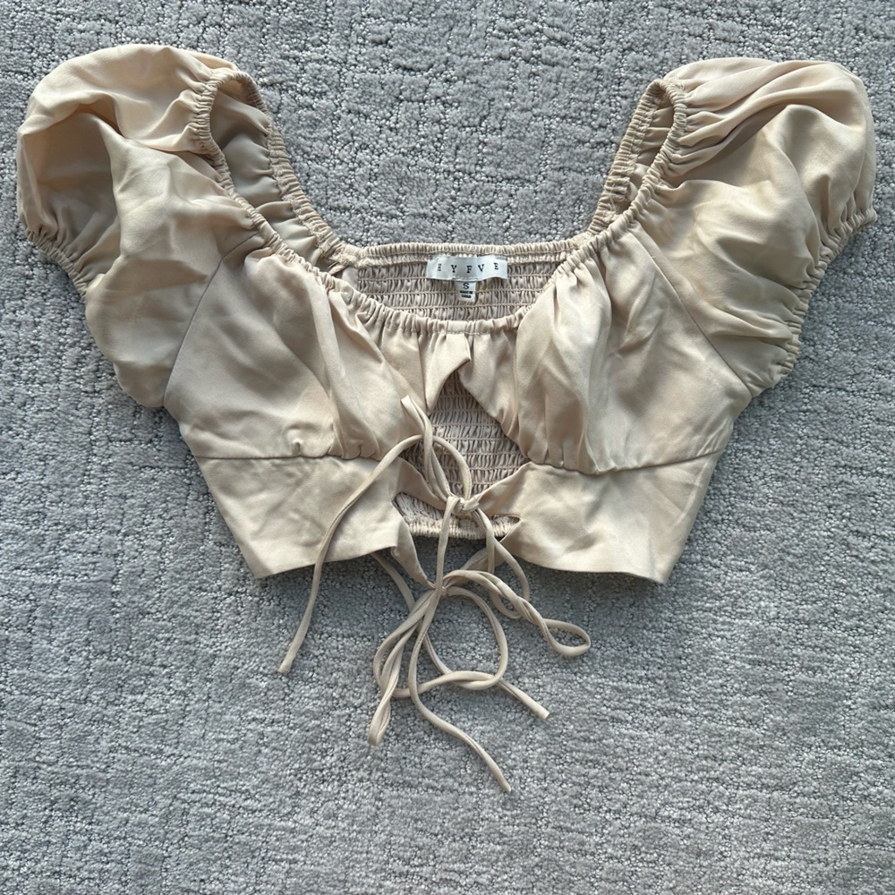 HYFVE Cream Puff Sleeve Crop Top